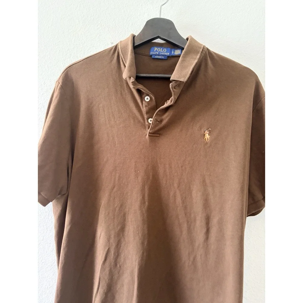 Polo Ralph Lauren Men's Classic Fit Polo Shirt Large Brown Short Sleeve
